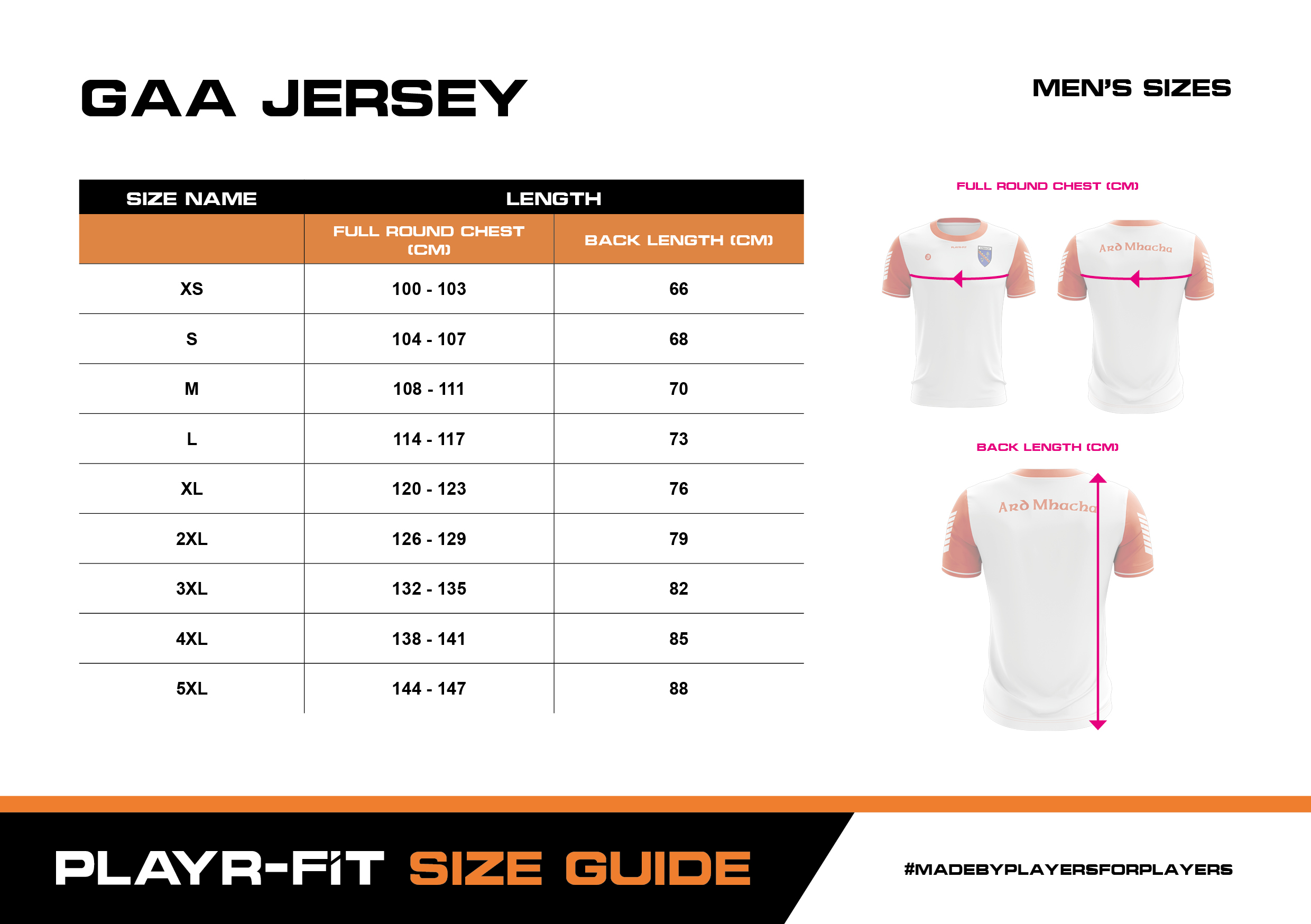 Size Guide - GAA Jersey - Men's