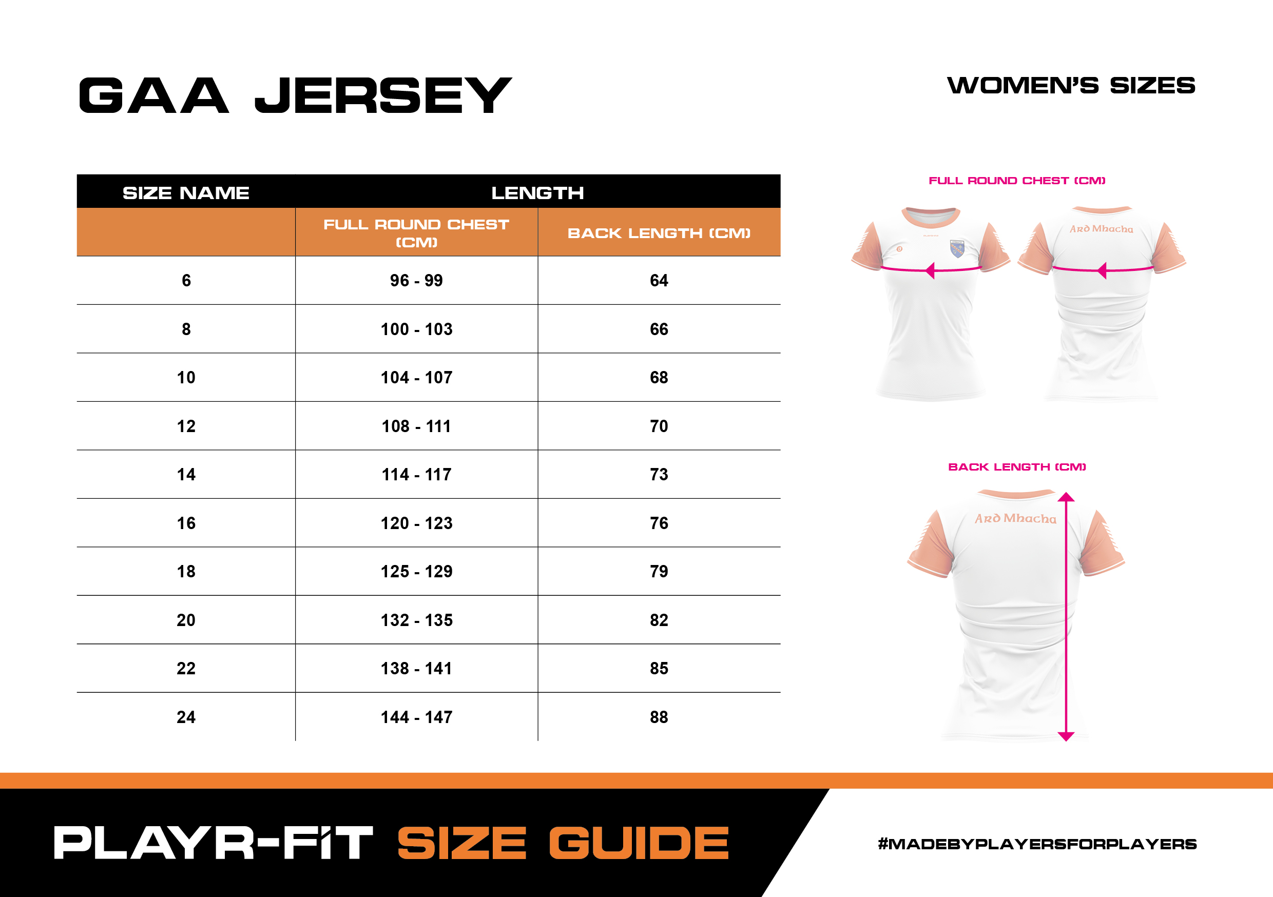Size Guide – GAA Jersey – Women’s