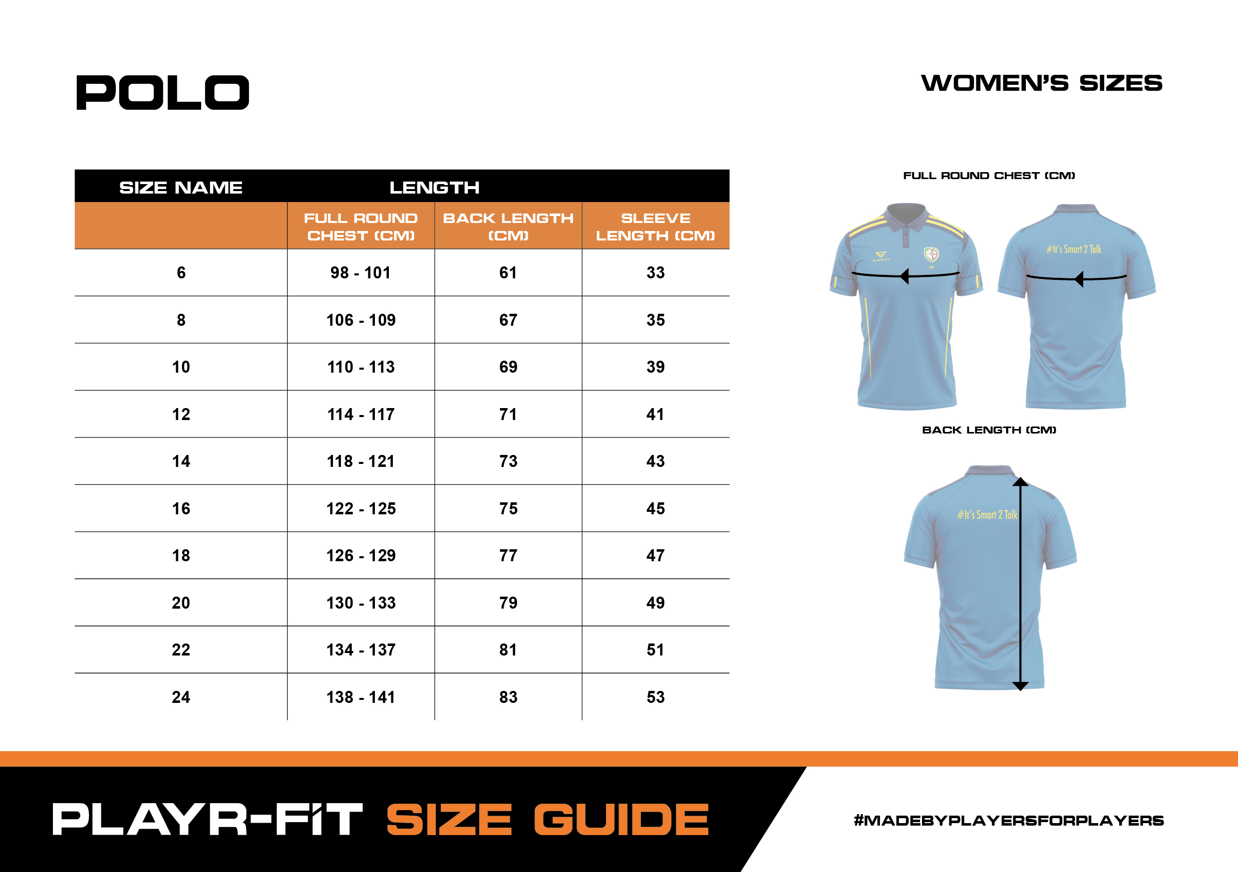 Size Guides - PLAYR-FIT - Ireland & UK